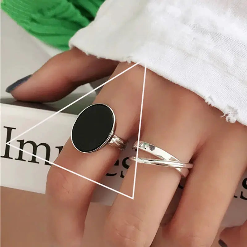 Ventfille 925 Sterling Silver Rings Fashion Hip Hop Vintage Couples Hollow Lines Punk Silver Party Adjustable Jewelry