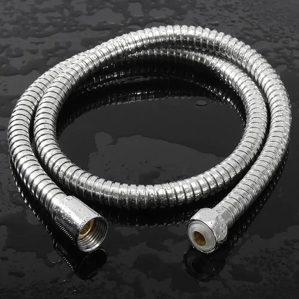 Flexible stainless steel shower hose with braided metal coil, 1–3m length for bathroom.