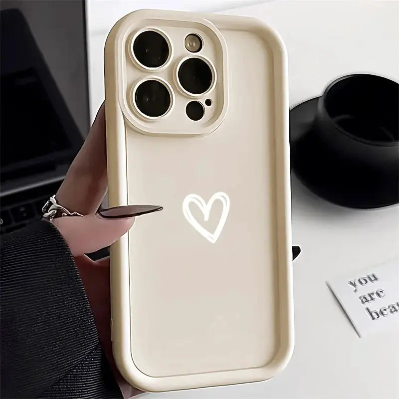 Love Heart Phone Case For iPhone 16 Pro And Older Models Shockproof Soft Silicone Cover