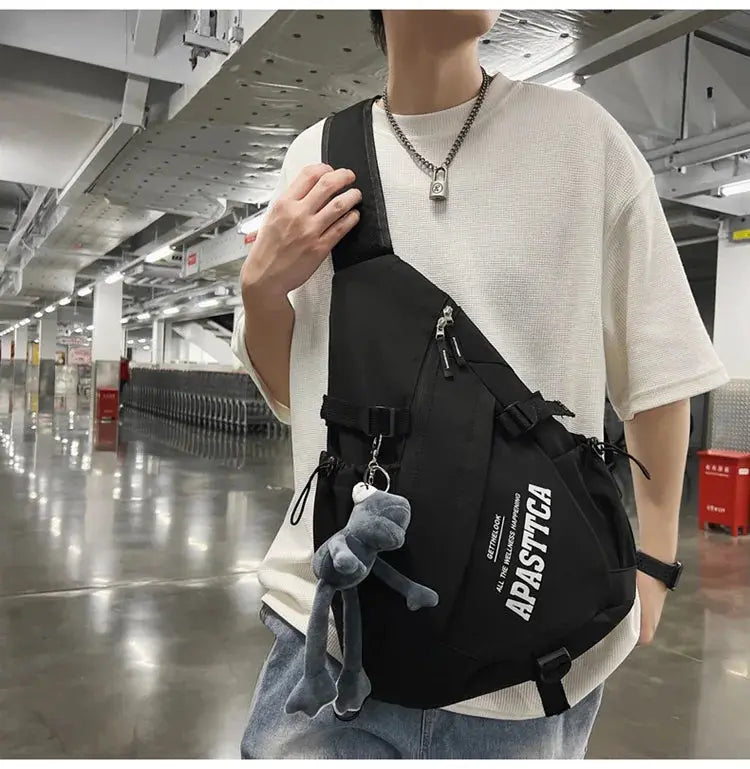 Y2K lightweight nylon crossbody bag, black, unisex travel chest pack