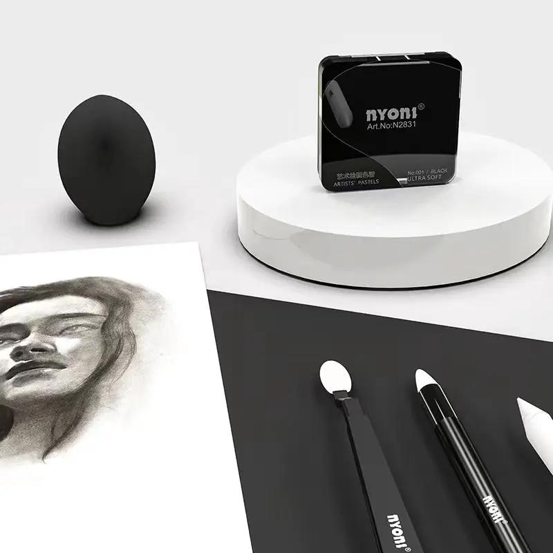Nyoni black ultra-soft artist pastels and charcoal drawing powders tin with brushes
