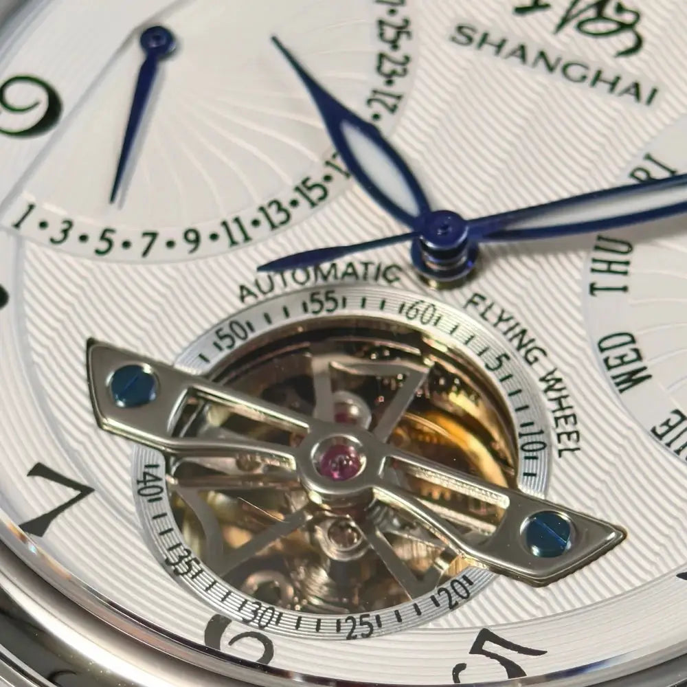 Shanghai Watch 42mm automatic mechanical skeleton with sapphire crystal and blue hands, stainless steel case