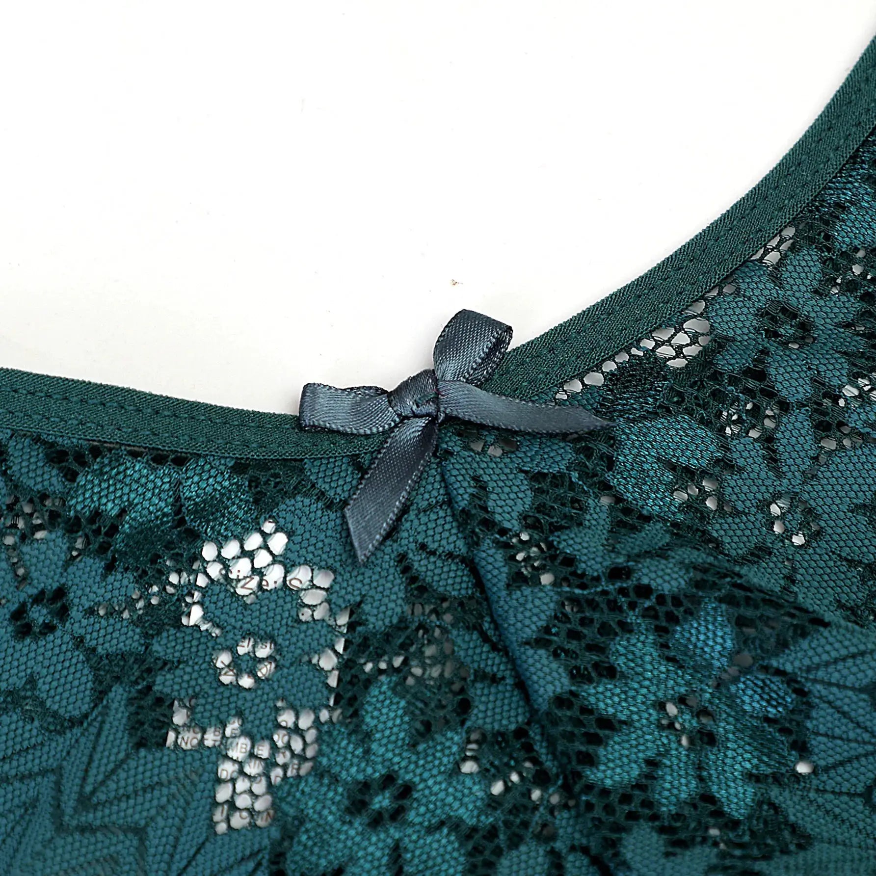 Women's teal lace thong underwear with satin bow, low-rise breathable lingerie by Simples Market