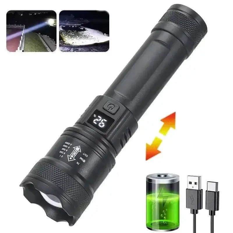 VoltPro UltraBeam 300000LM Tactical LED Flashlight With Digital Display And USB C Charging For Camping And Hunting