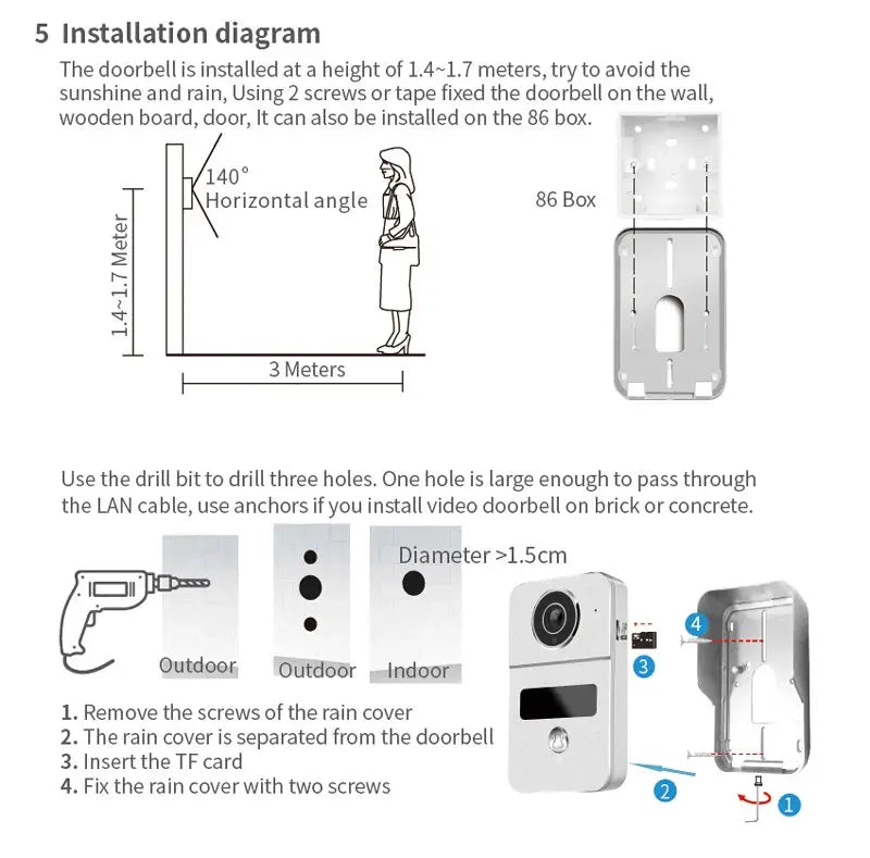 Tuya Smart 1080P doorbell camera, WiFi video doorbell with IR night vision and optional RJ45 to PoE lock/unlock module.