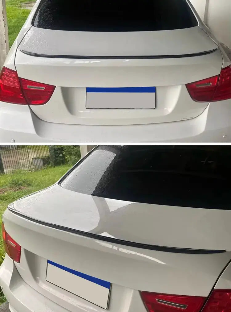 BMW 3 Series E90 rear trunk spoiler lip, black, aftermarket accessory for sedan