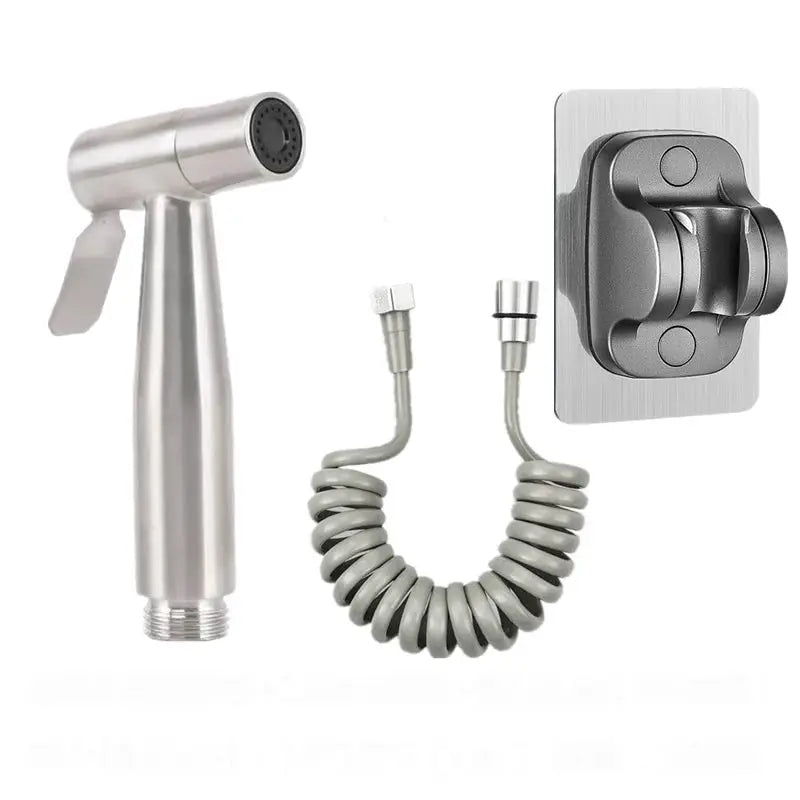 Stainless steel handheld bidet sprayer set with coiled hose and wall-mount bracket by Simples Market