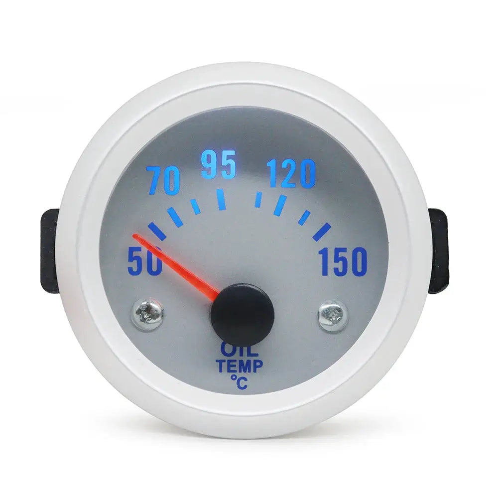Dragon Gauge 2in LED oil temperature gauge, white bezel with blue numerals, Simples Market