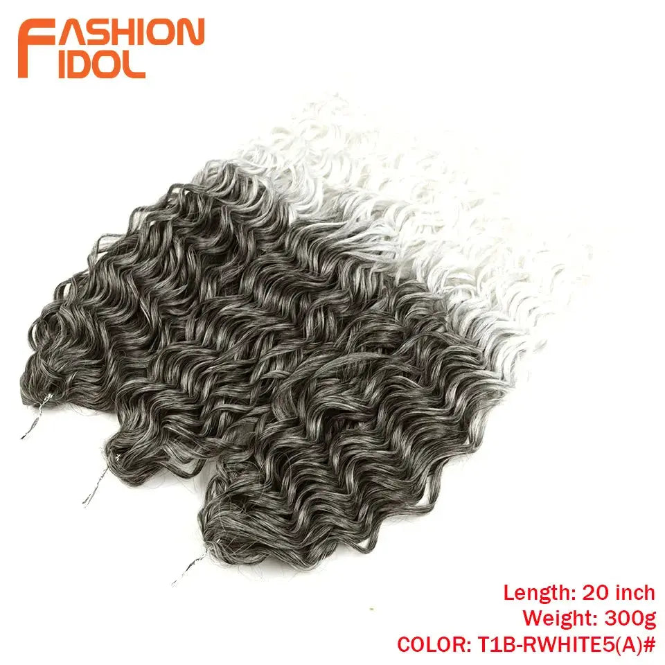Jessica Hair Deep Wavy Twist Crochet Hair 2pc 20in bundles, FashionIdol, synthetic high-temp fiber, black to white ombre