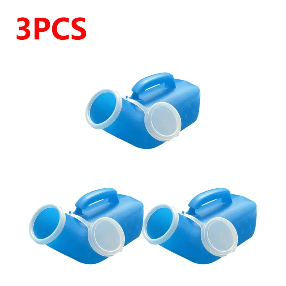 3-piece blue 1200ml plastic men's urinals with lids by Simples Market