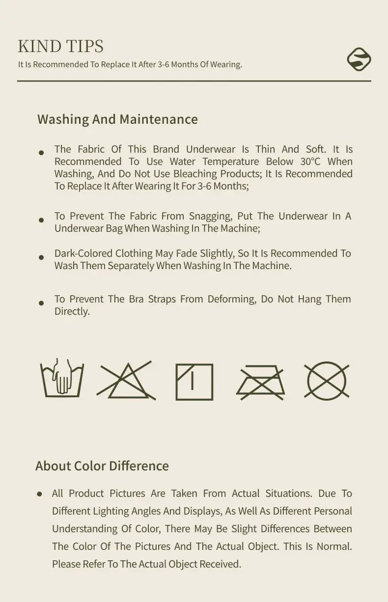 SUJIIN 3Pcs/Lot women's seamless no-show panties care instruction sheet with washing tips and icons, by Simples Market
