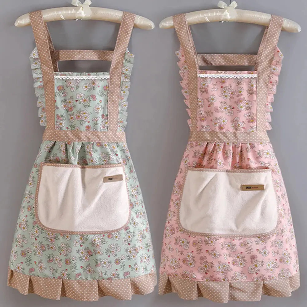 Women's Floral Kitchen Apron With Pockets Adjustable Chef's Apron For Cooking Baking Grilling