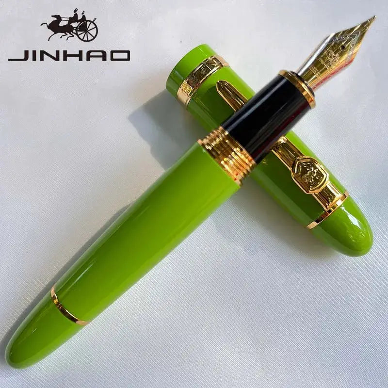 Lime green Jinhao 159 fountain pen with gold trim and glossy body