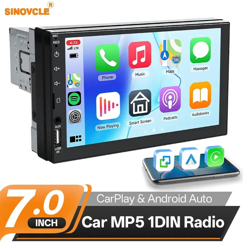 Sinovcle 7 Inch Car MP5 Player With CarPlay Android Auto Touch Screen