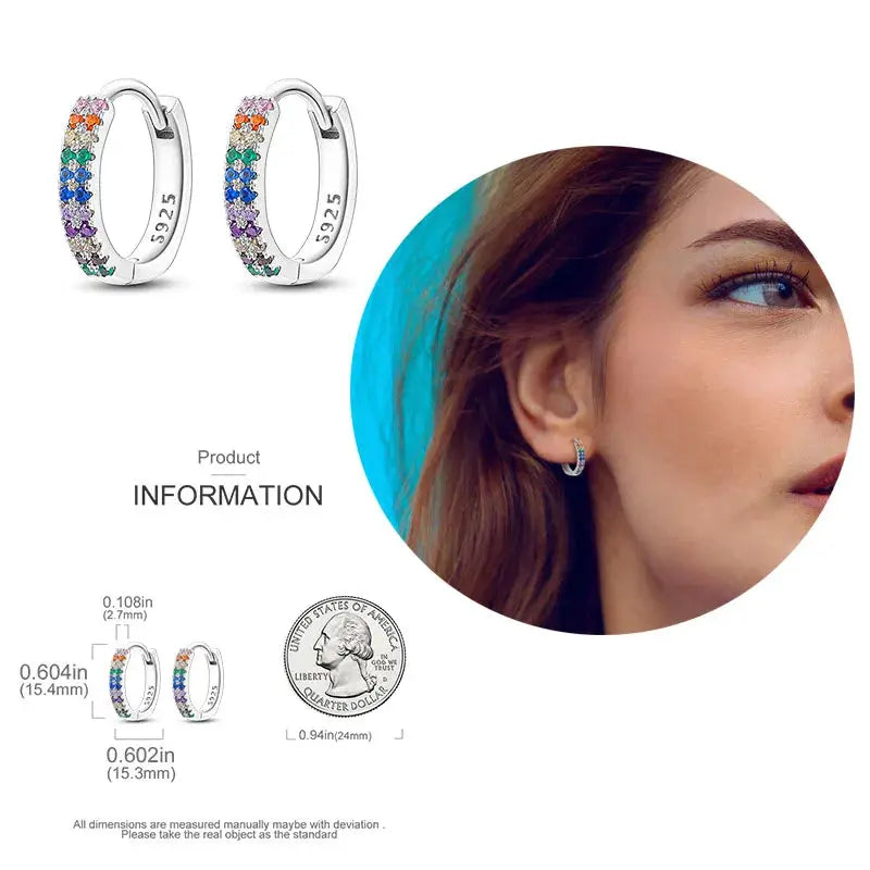 925 Silver Hoop Earrings For Women Zircon Heart Shape Star Eardrops Original Fashion Jewelry