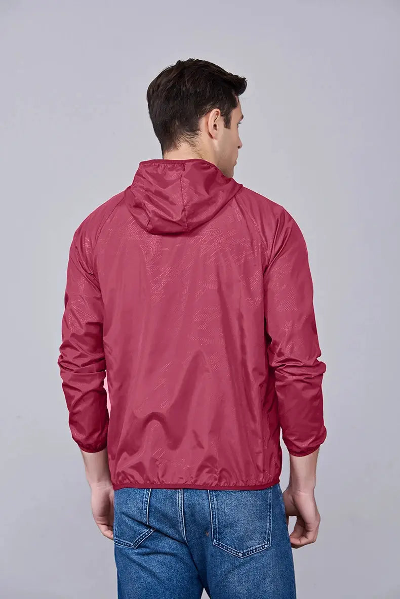 JNLN unisex hiking windbreaker jacket in maroon, waterproof quick-dry with hood
