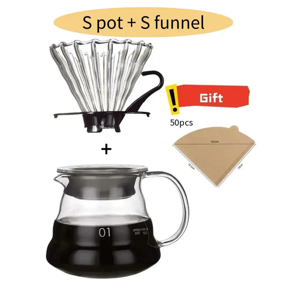 Handmade Glass Coffee Carafe With Filter Set For Pour Over Coffee Pot Tea Brewing Server Includes Coffee Extraction Cup