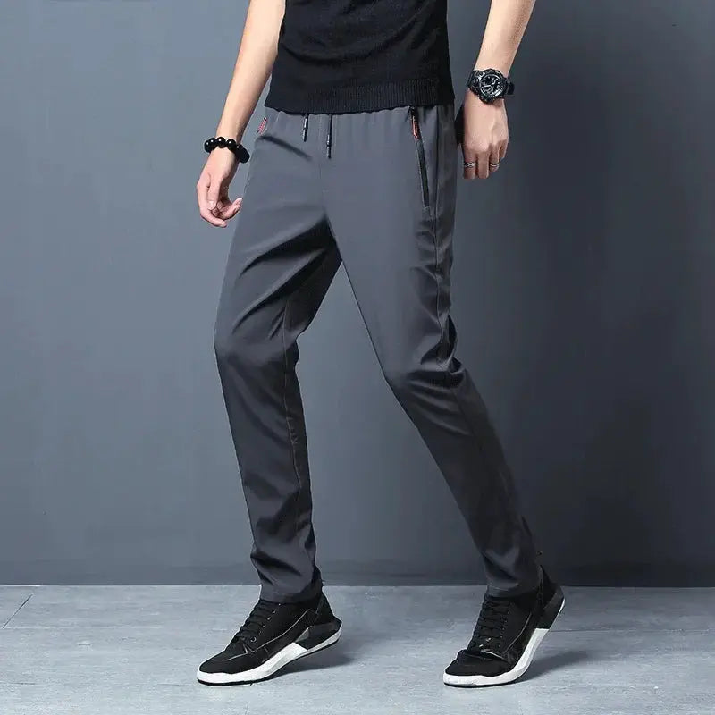 Mens Casual Jogger Pants Elastic Waist Straight Slim Fit Korean Classic Trousers In Blue Black Gray Plus Size