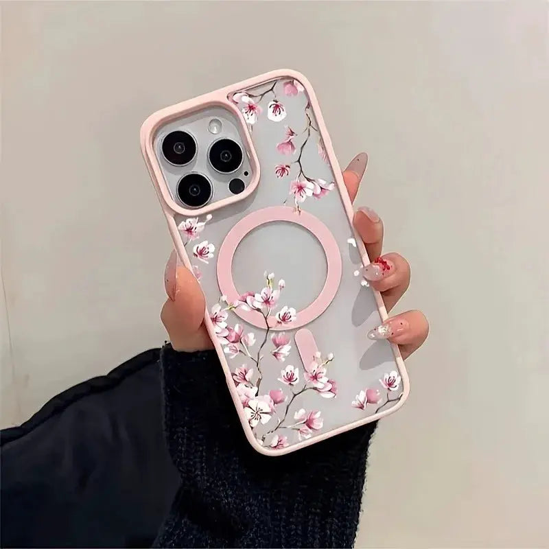 CherryGuard Pink Cherry Blossom Magnetic Phone Case For iPhone Series With Shockproof Protection