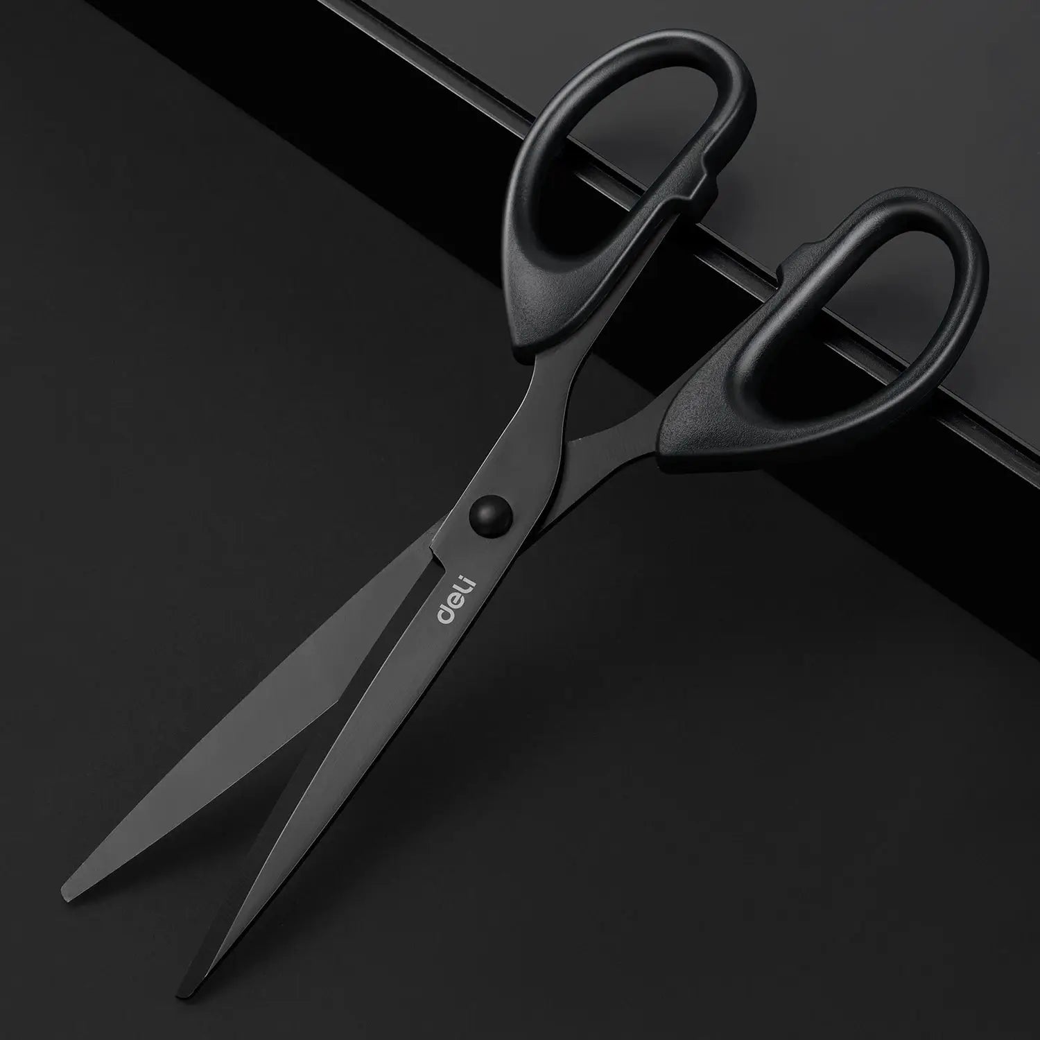 DELI Professional Office Scissors 180mm Heavy Duty Stainless Steel Blade Black Coated For Paper Craft And Cutting