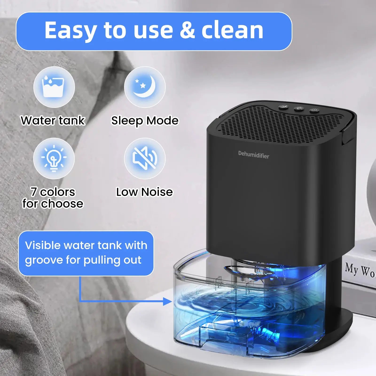 Deleaboa Portable Dehumidifier 350ml For Home Office And RV Eliminate Damp Moisture Energy Efficient