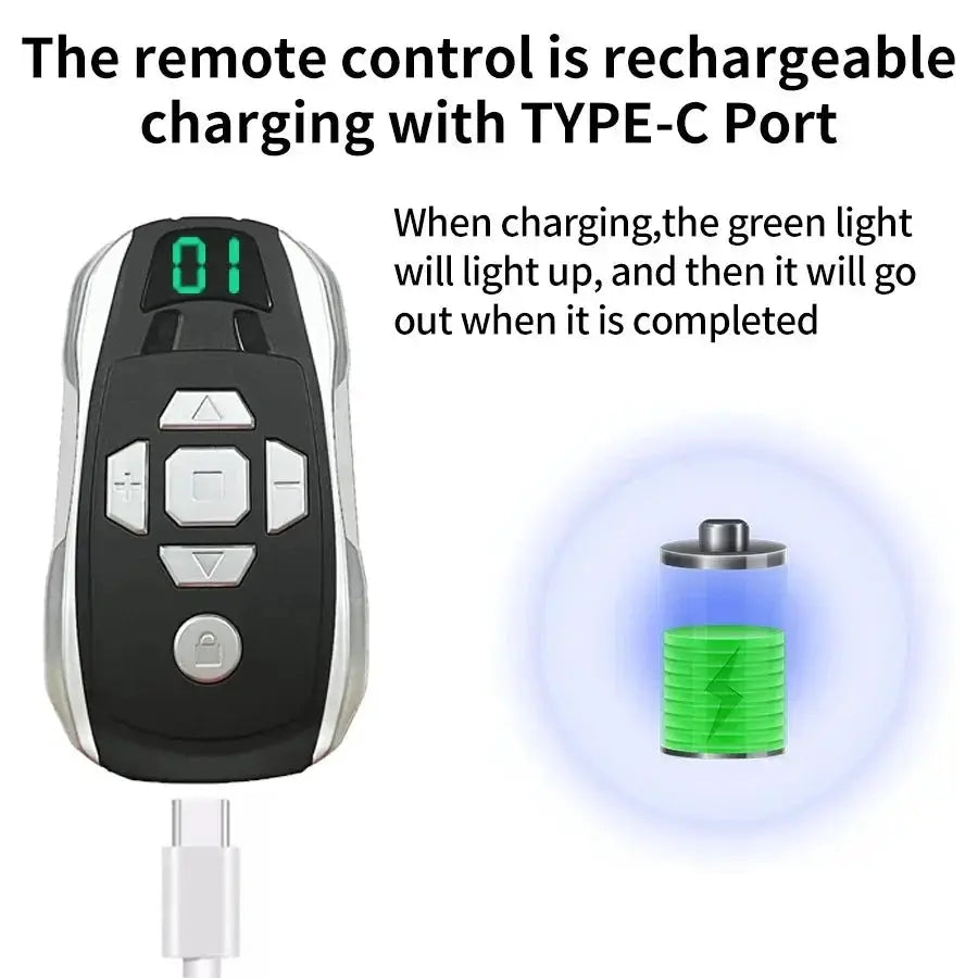 20-channel rechargeable garage-door remote control from Simples Market with USB-C charging and green battery indicator