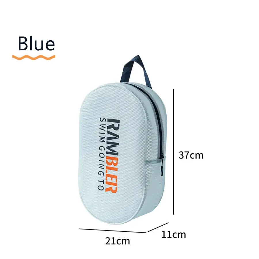 XXL water-resistant sports duffel bag in blue with RAMBIR branding; organizer for swimming gear and travel.