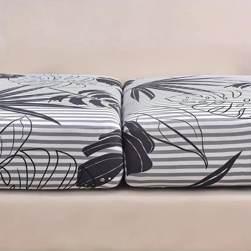 Simples Market elastic sofa seat cushion cover set, gray striped floral print, 2 pieces, removable anti-dust