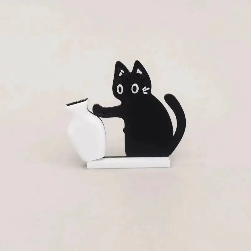 Fridge magnet black cat pushing white vase, whisker collection home decor gift