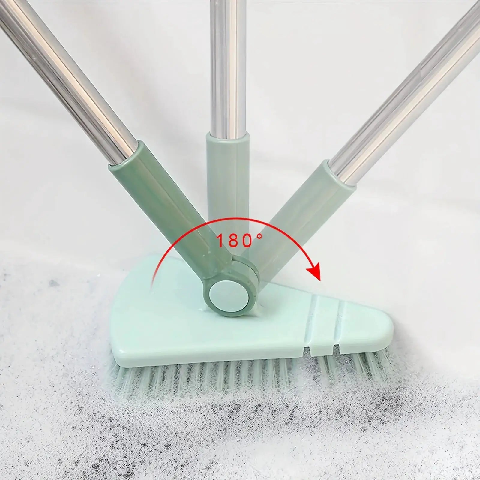 Simples Market triangle floor brush with long detachable metal handles and mint green base, 180° pivot