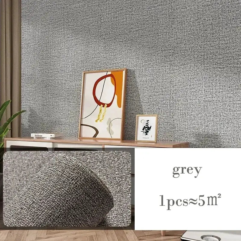 Wallpaper Simples Market grey linen-textured 3D thickened self-adhesive thermal insulation roll, 10m