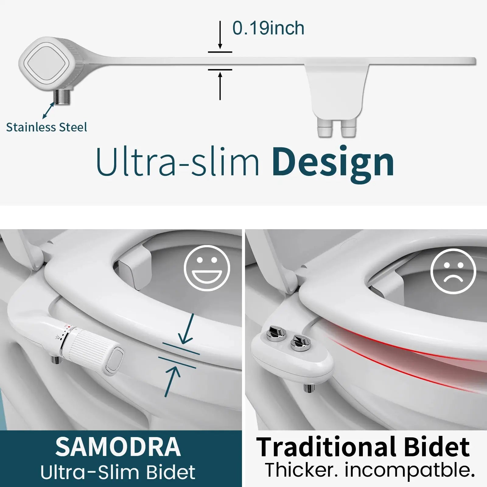 SAMODRA Ultra-Slim Bidet non-electric toilet attachment with dual nozzles and brass inlet - Simples Market