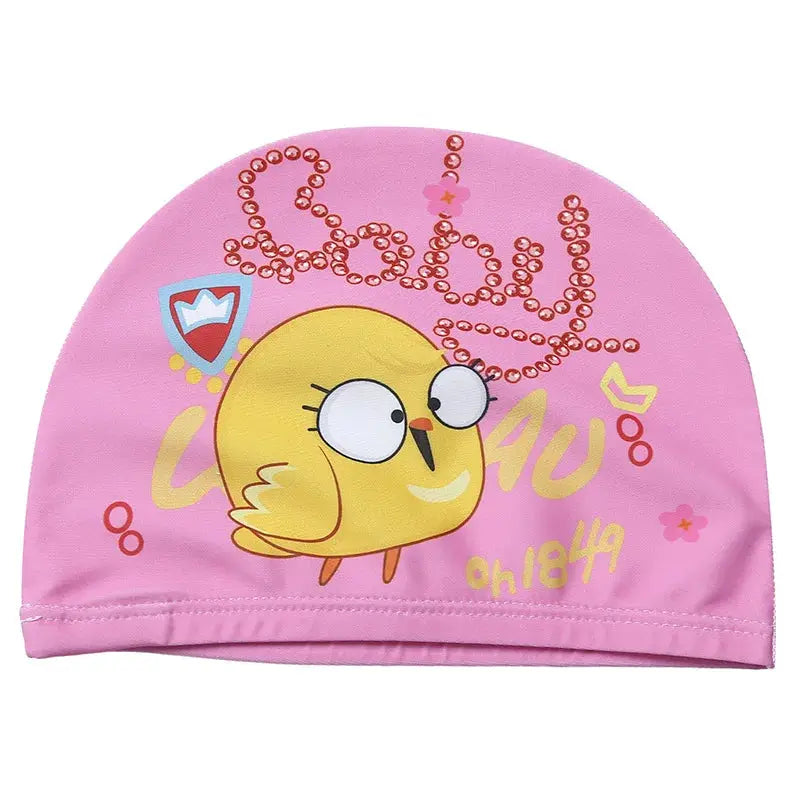 Kids Cartoon Swim Cap Elastic Fabric Pool Water Sports Ears Protection Hat Bathing Cap Boys Girls