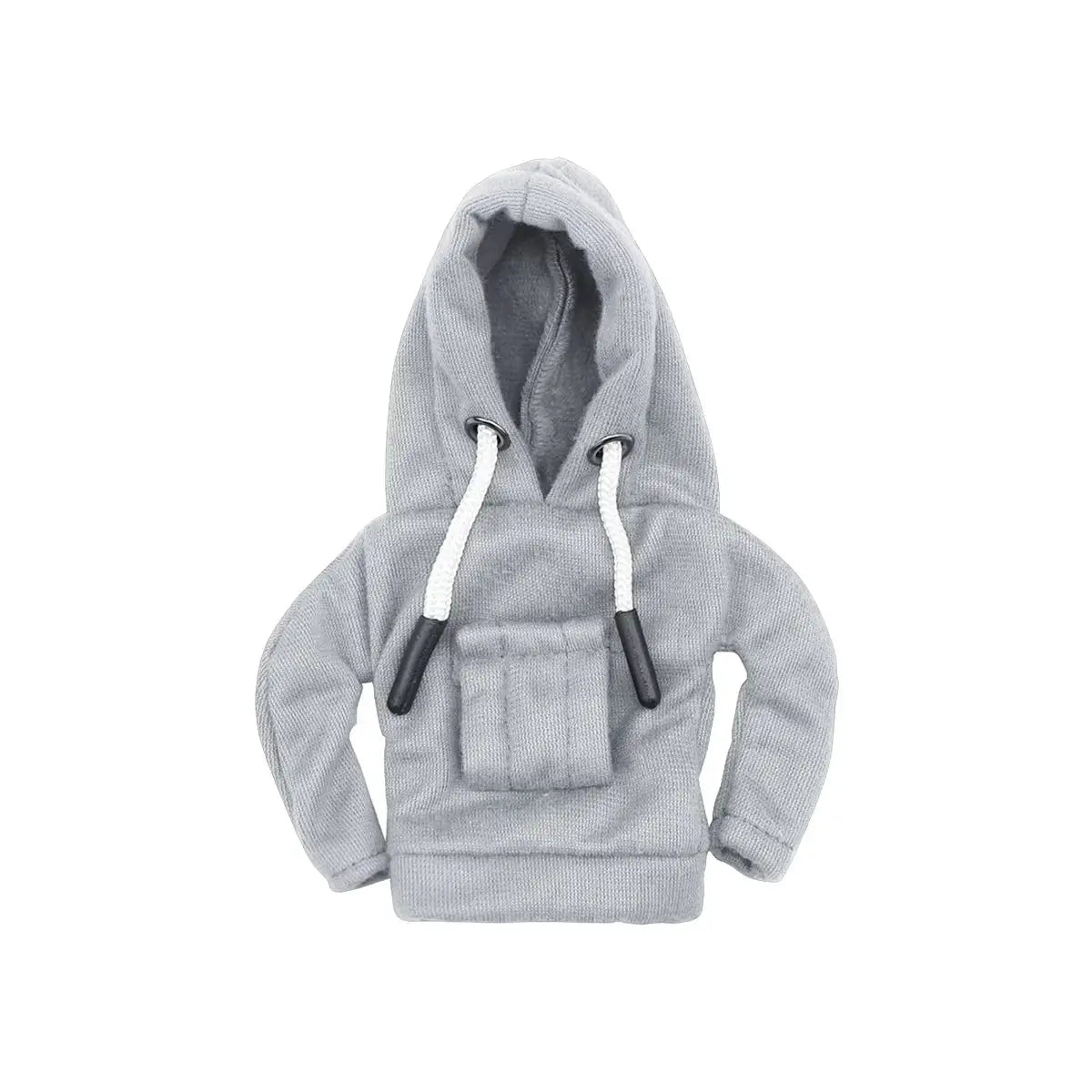 Gear shift hoodie cover in gray plush with white drawstrings and front pocket