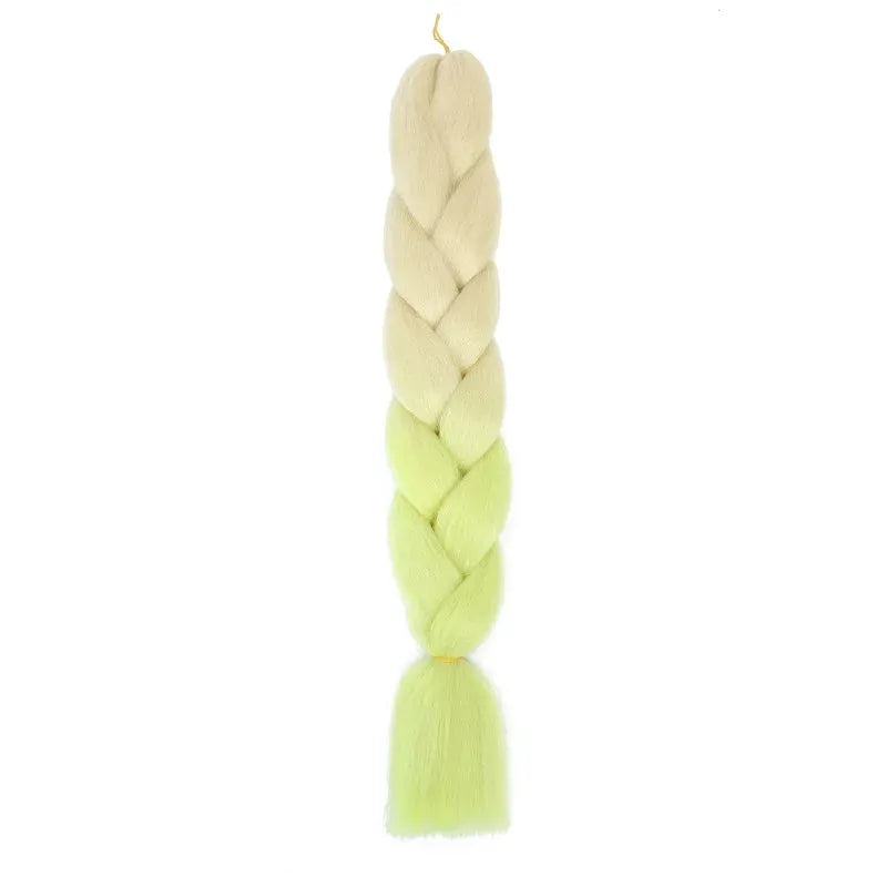 24-inch synthetic yaki braids hair with beige to lime green ombre, jumbo braid extension