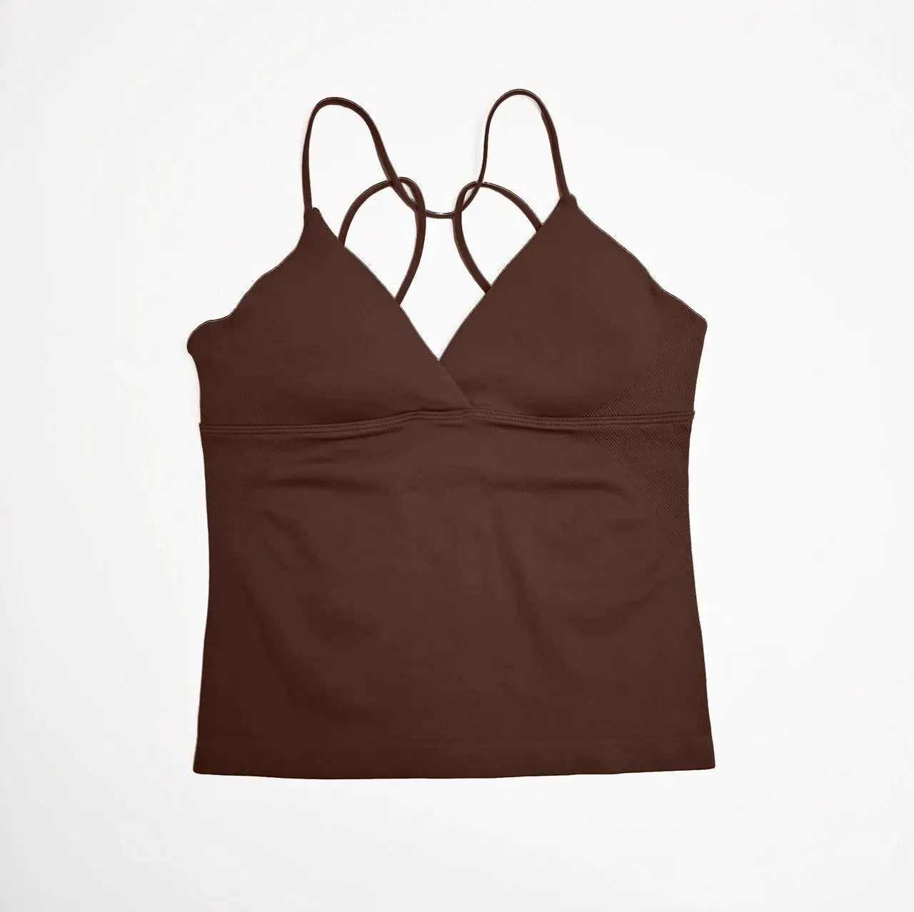 NCLAGEN Vision Twist Front Longline Top by Simples Market, brown seamless yoga tank with thin straps