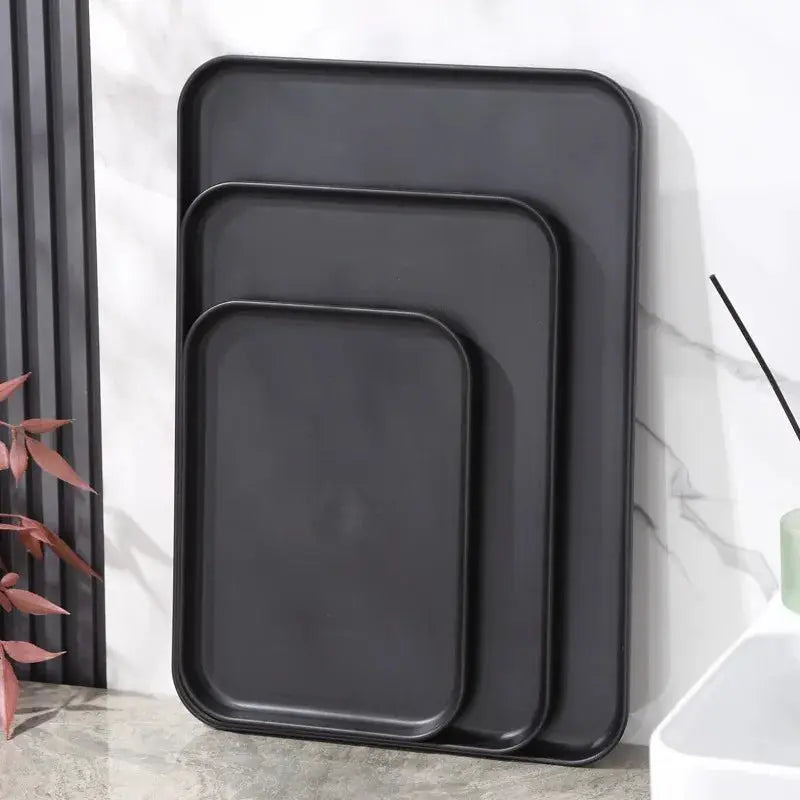 Heavy Duty Black Rectangular Serving Tray Non Slip Surface Grade