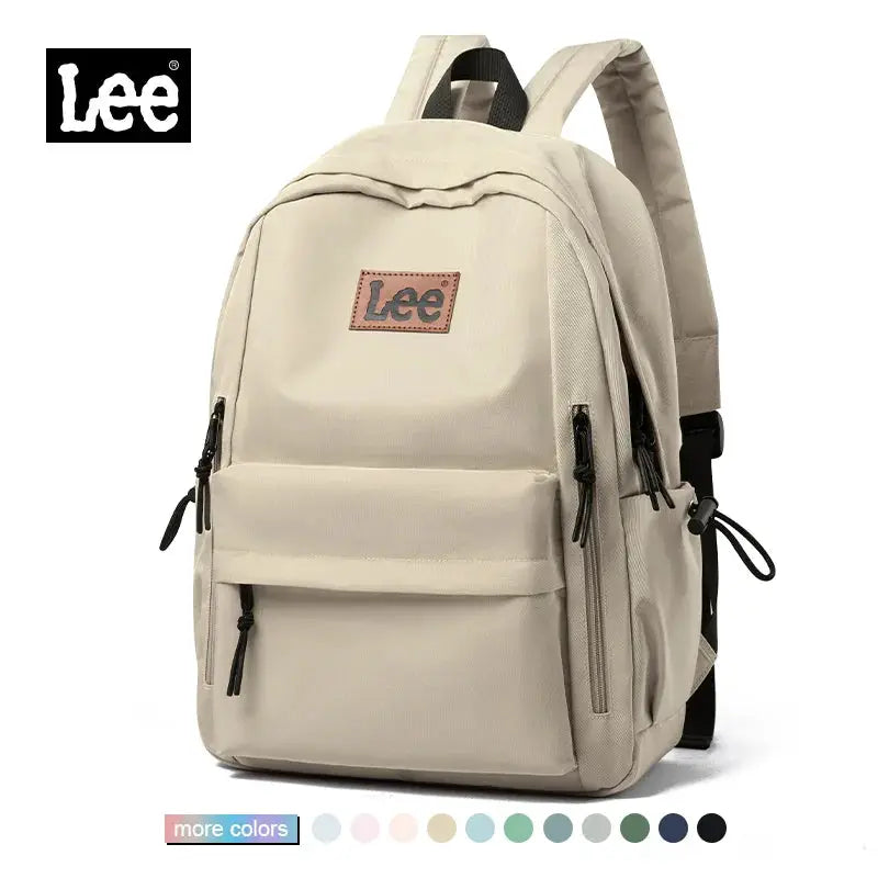 Laptop backpack by Lee, beige Oxford fabric with front pocket
