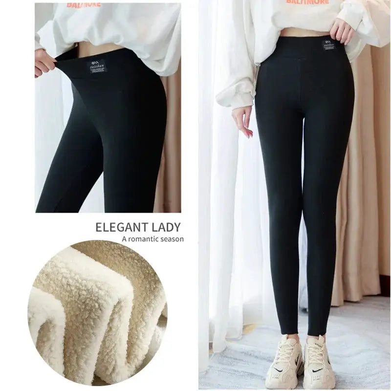 Simples Market women's winter warm leggings, black high-waisted thermal fleece-lined full-length with stretch