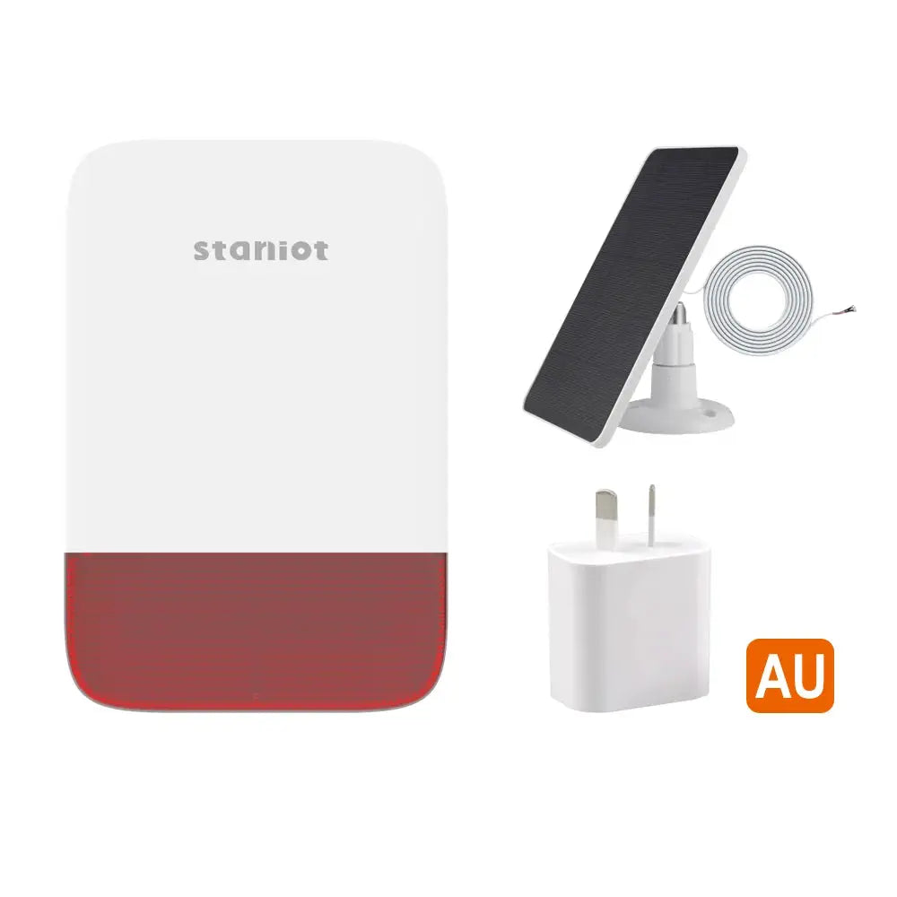 Staniot wireless strobe siren 120dB kit by Simples Market including solar panel, stand and charger