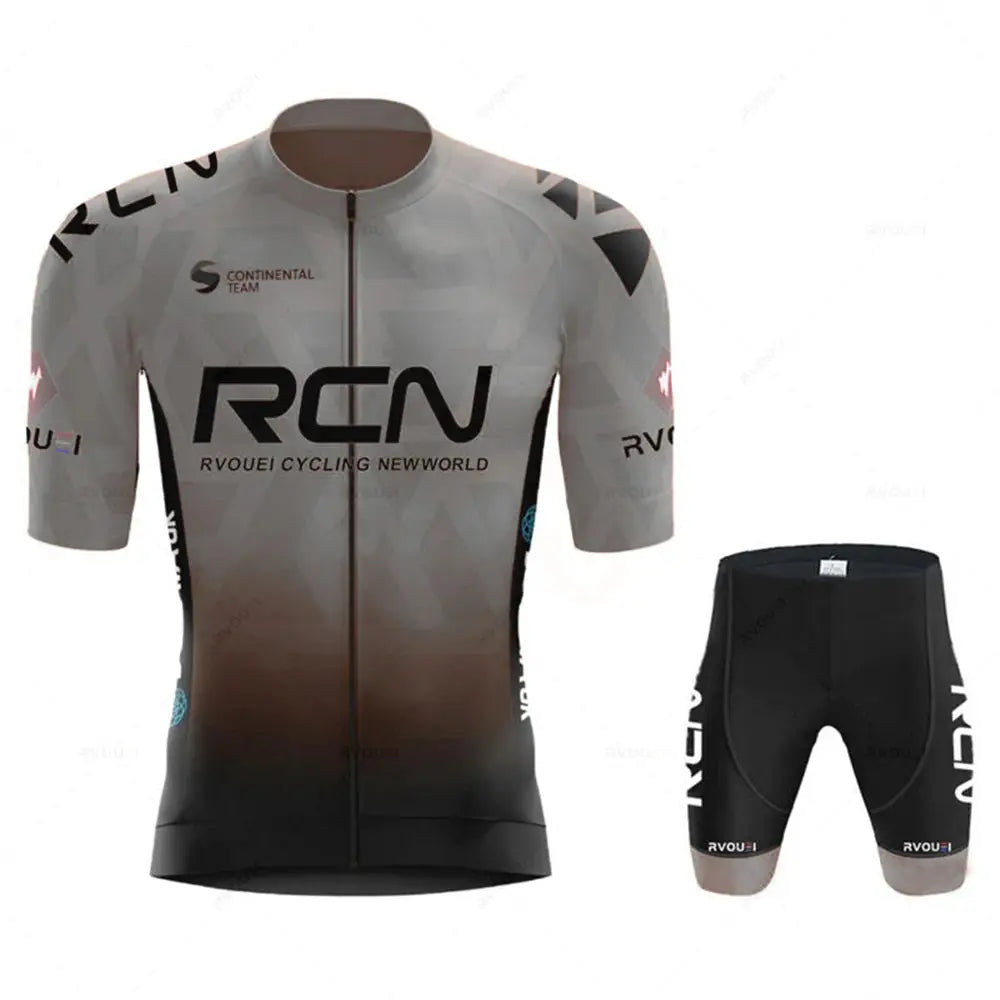 2-piece RVOUEI cycling jersey and shorts kit, grey-to-black gradient
