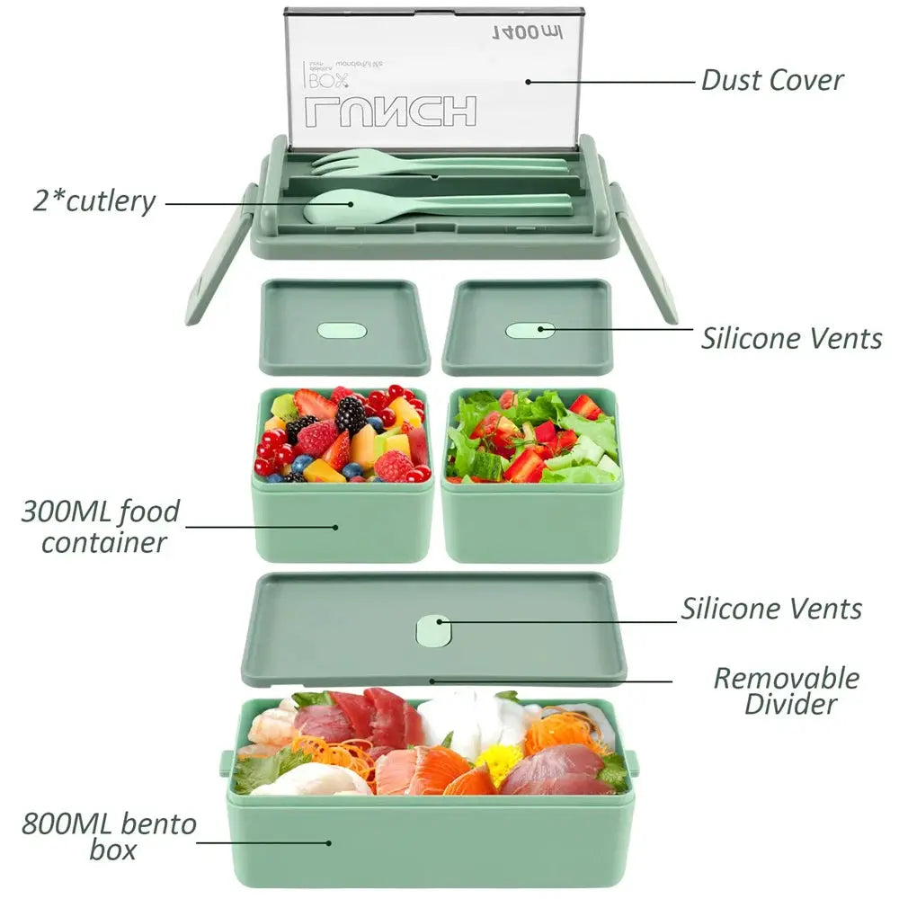 Portable Double Layer Lunch Box For Kids With Fork And Spoon Microwave Safe Bento Box Food Storage Container