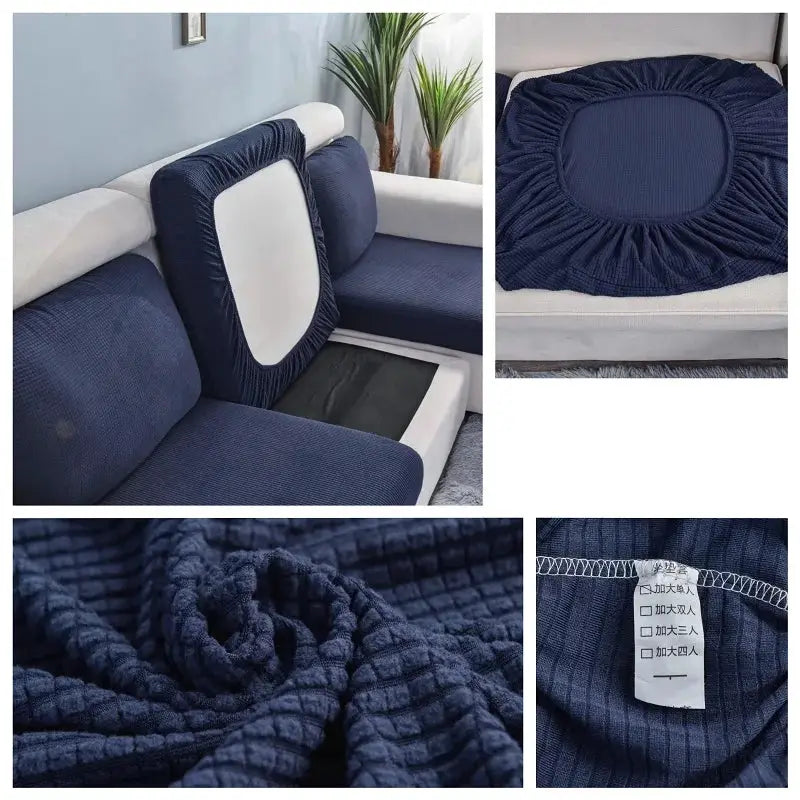 Thick navy blue elastic sofa cover with removable cushion covers for living room