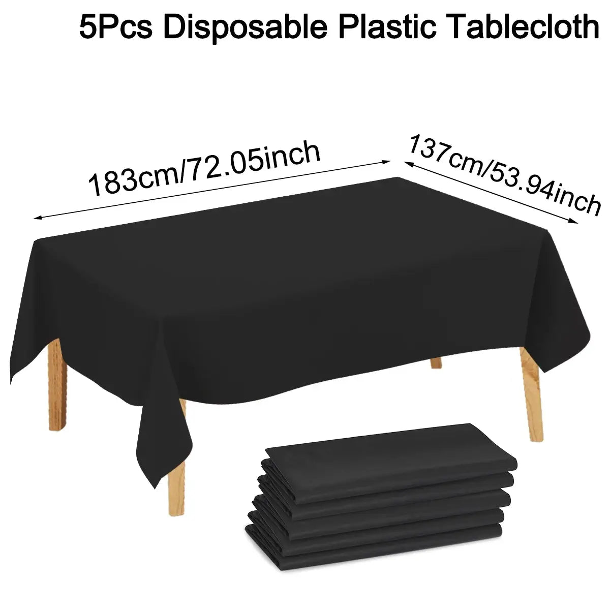 183 by 137 cm Black Disposable Plastic Table Cover for Weddings Birthdays and Parties Table Decor