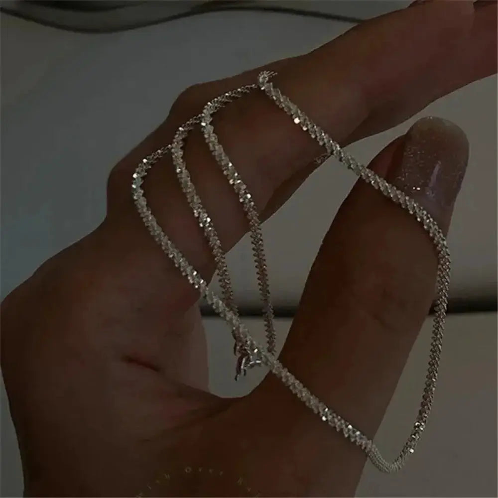 Silver Sparkling Clavicle Chain Necklace for Women and Girls Choker Style Korean Wedding Party Jewelry Accessories