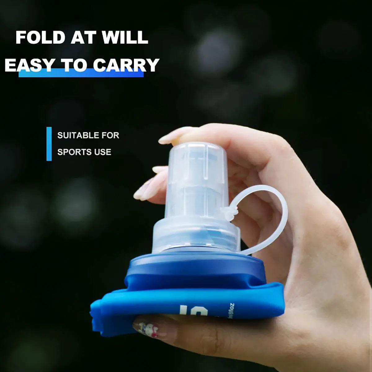 WRELS foldable camping water bottle, blue BPA-free, sport hydration flask with cap loop