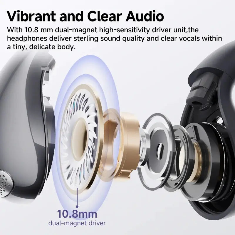 QCY Crossky C30 open-ear ear clip earbuds with 10.8 mm dual-magnet driver.