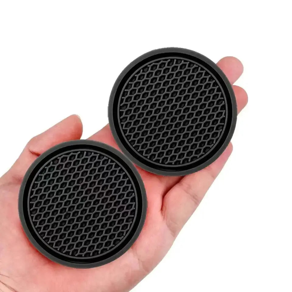 2pcs black PVC car cup holder anti-slip coasters with honeycomb pattern
