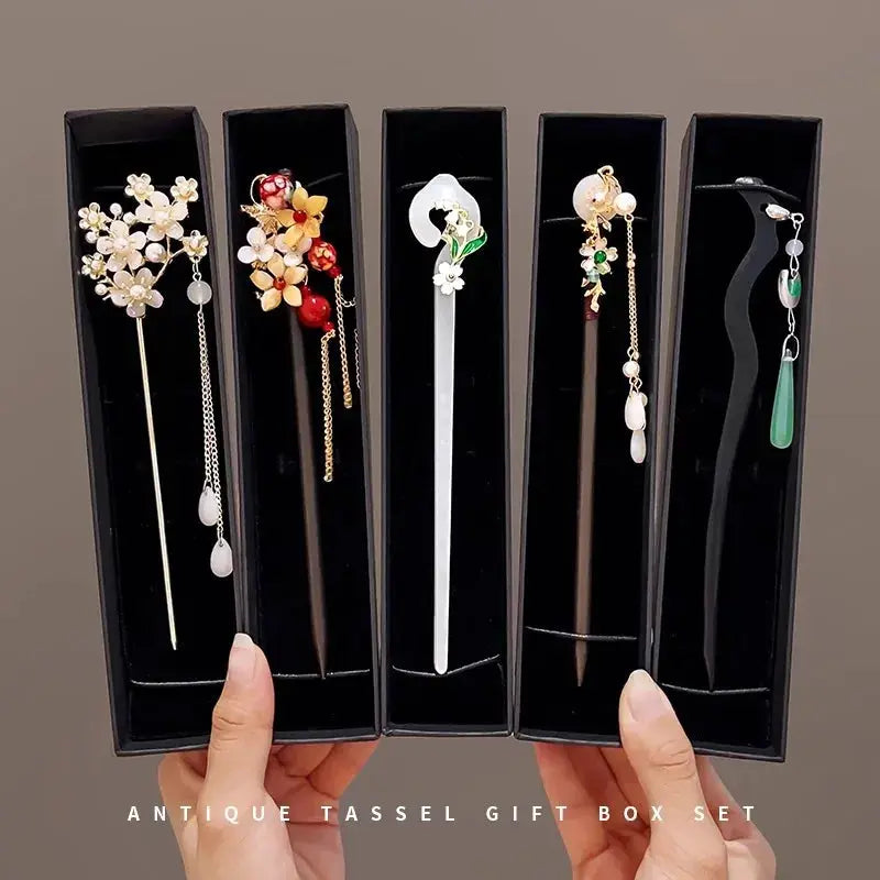 Elegant Chinese Style Romantic Enameled Flower Tassel Hair Clip Alloy Jewelry Hairpin For Women Fashion Accessory