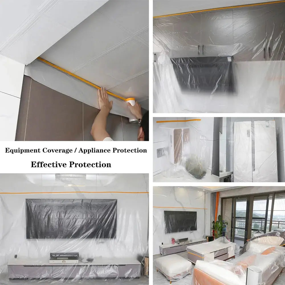PreTaped Masking Film Roll Painting And Decorating Protective Film Covering Skirting Boards Frames Cars And Auto Body